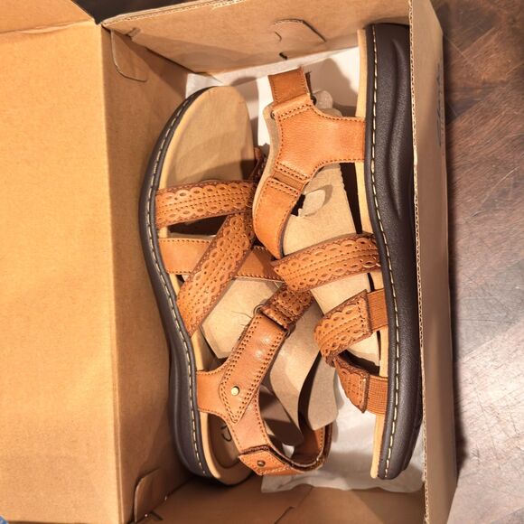 Clarks Collection Laurieann Rena Tan Combi Leather Sandals Women’s 8.5 W NIB - Picture 4 of 10